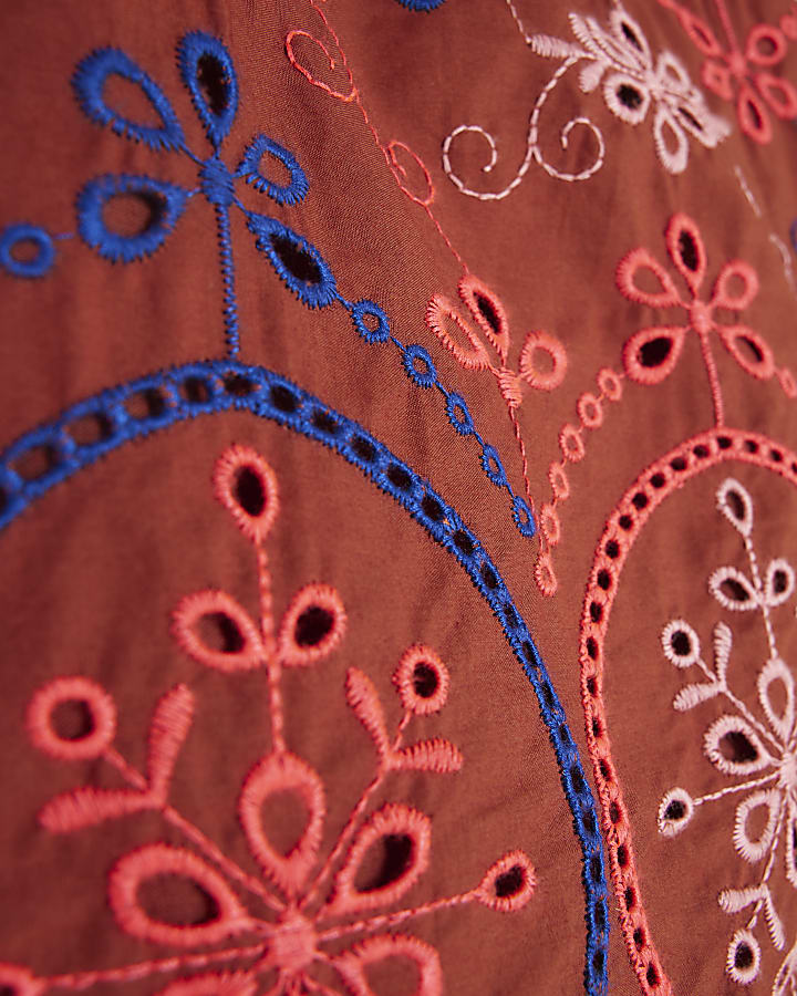 Red Cutwork Detail Embroidered Shorts