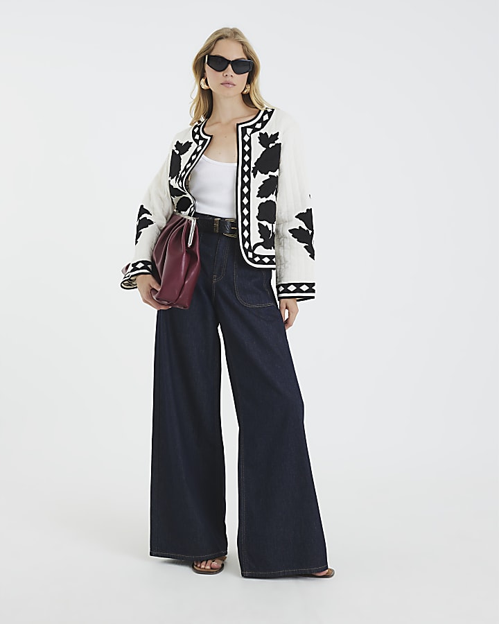 Cream Embroidered Floral Long Sleeve Jacket