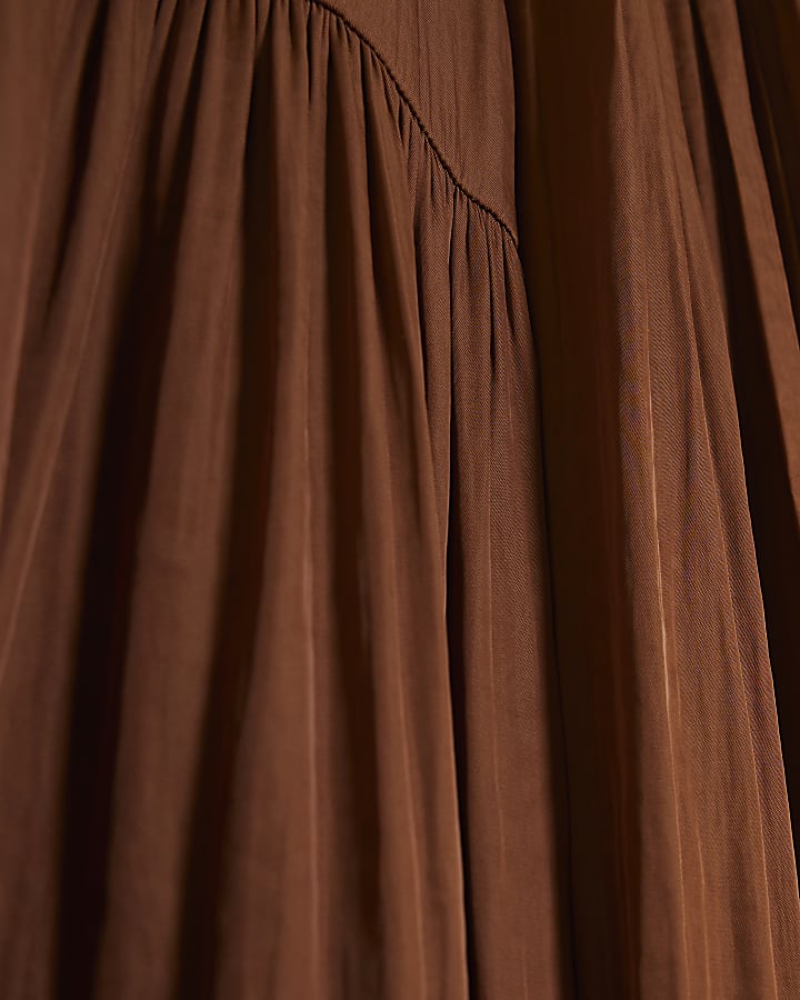 Brown Pleated Maxi Dress