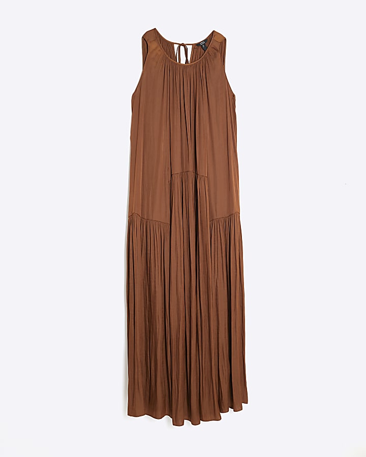 Brown Pleated Maxi Dress