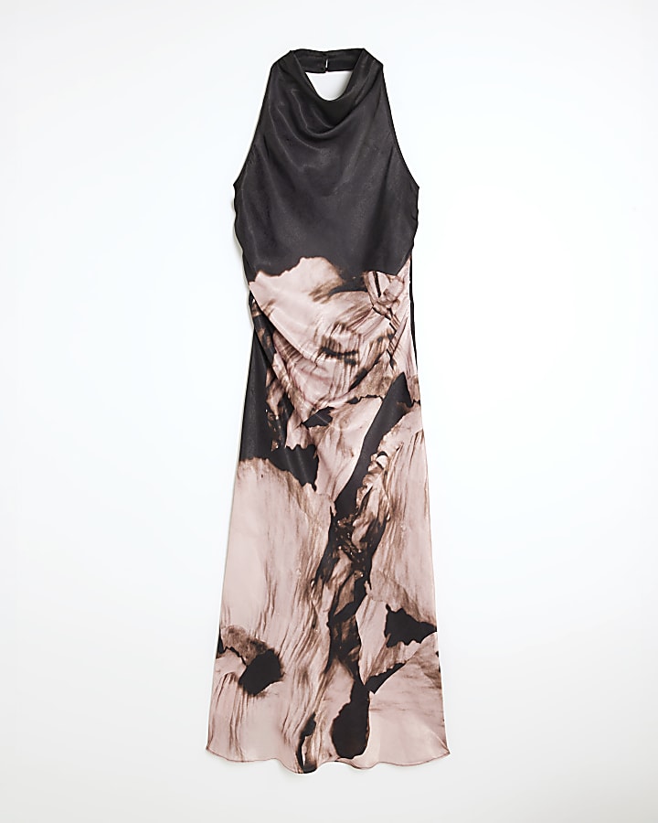 Pink Satin Floral Cowl Neck Slip Dress