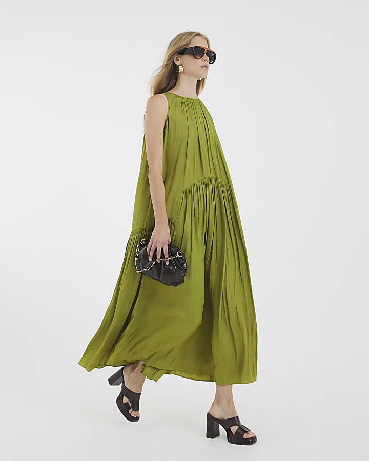 Green Pleated Maxi Dress