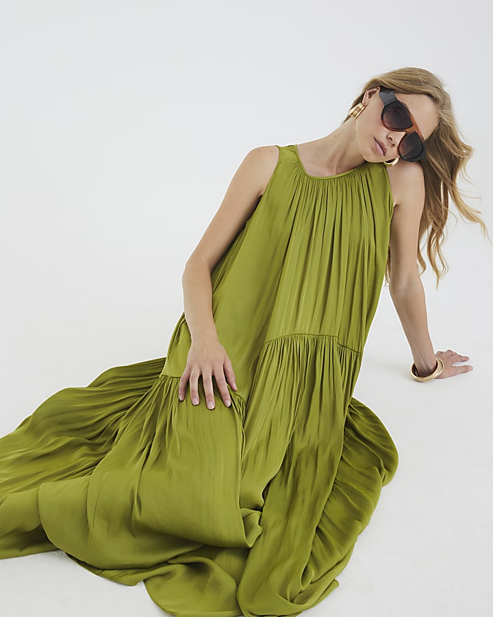 Green Pleated Maxi Dress