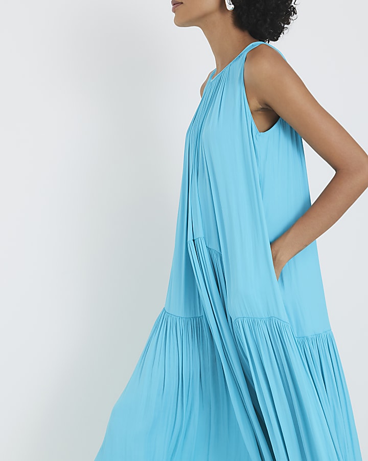 Blue Pleated Maxi Dress