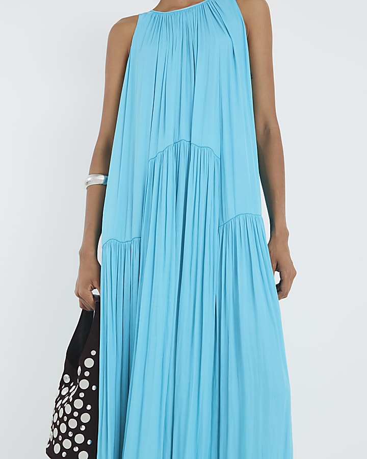 Blue Pleated Maxi Dress