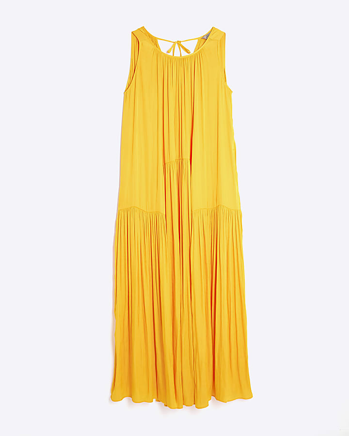Orange Pleated Maxi Dress