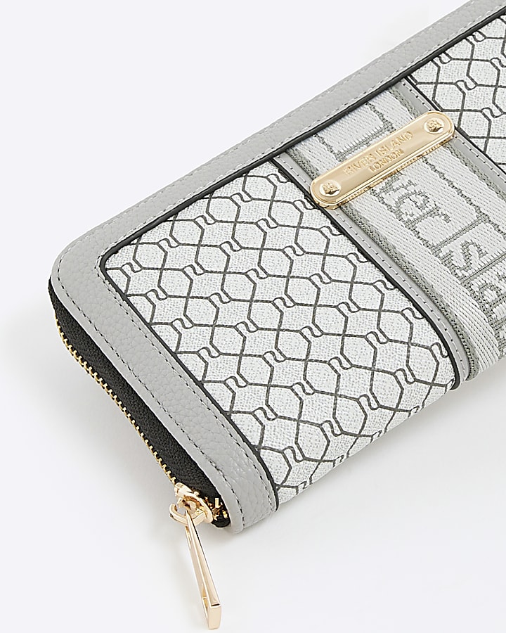 Grey Monogram Zip Around Purse