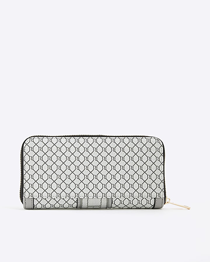 Grey Monogram Zip Around Purse