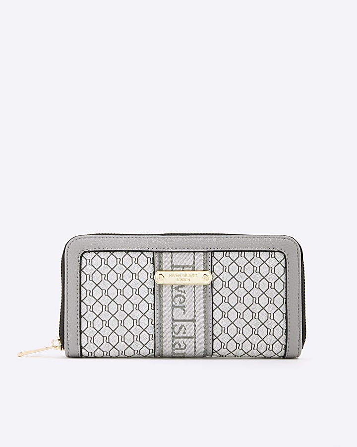 Grey Monogram Zip Around Purse
