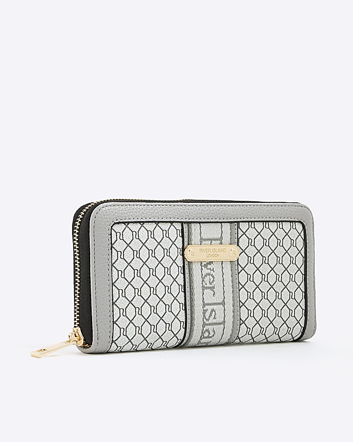 Grey Monogram Zip Around Purse