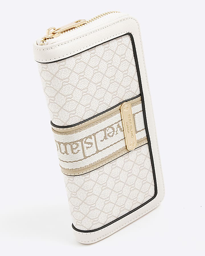 Cream Monogram Zip Around Purse