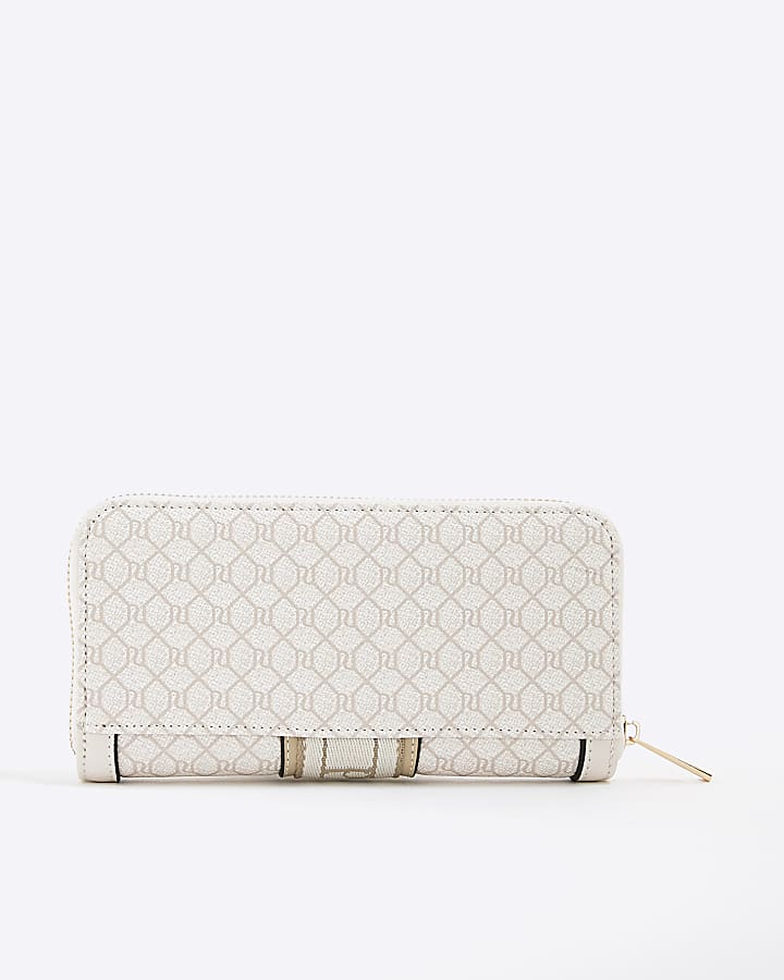 Cream Monogram Zip Around Purse