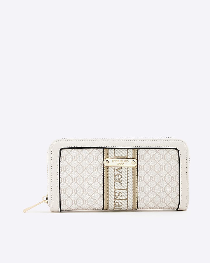 Cream Monogram Zip Around Purse