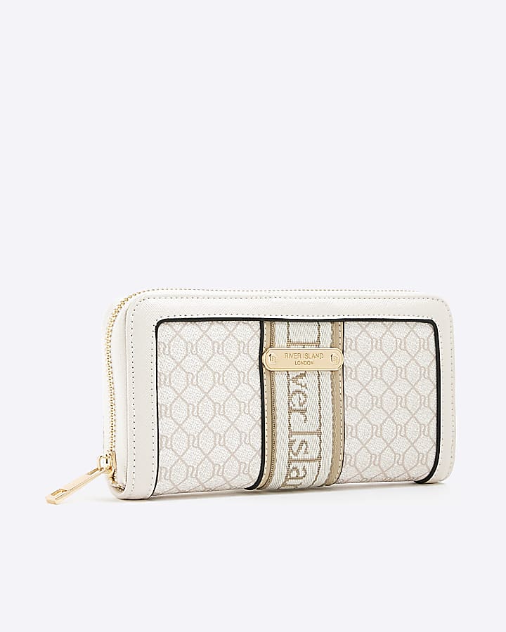 Cream Monogram Zip Around Purse