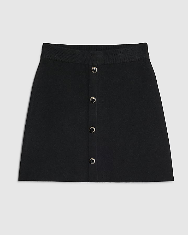 Black Smart Knitted Mini Skirt