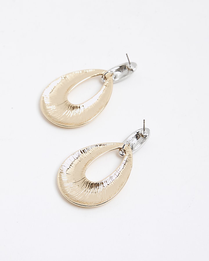 Gold mixed metal Oval Drop Earrings