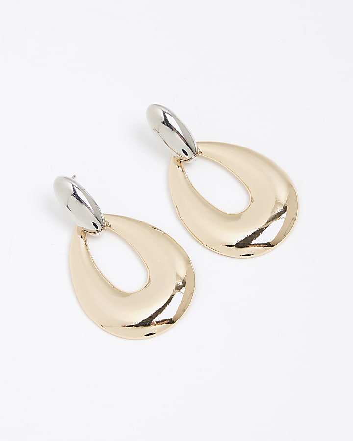 Gold mixed metal Oval Drop Earrings