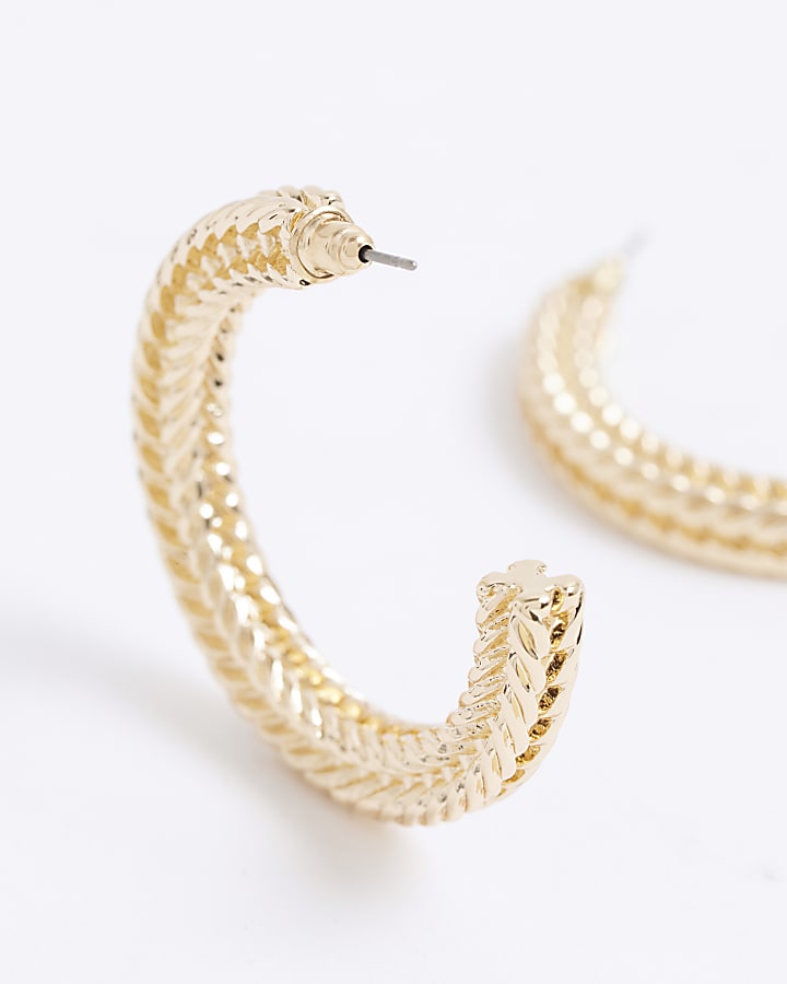 Gold Large Textured Hoop Earrings