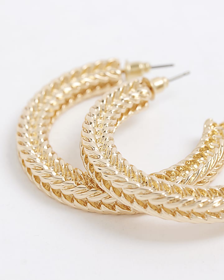 Gold Large Textured Hoop Earrings