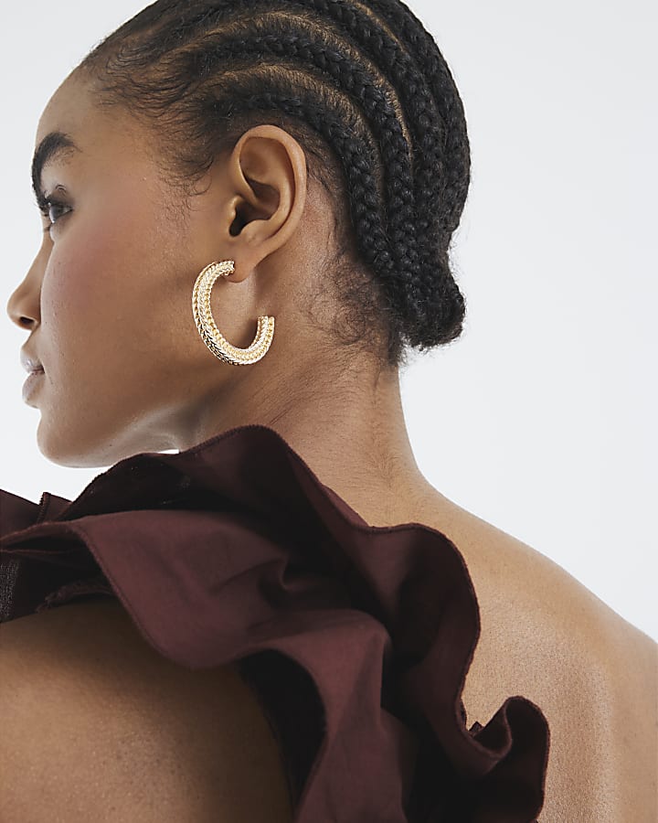 Gold Large Textured Hoop Earrings
