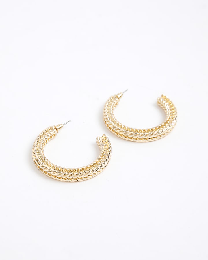 Gold Large Textured Hoop Earrings