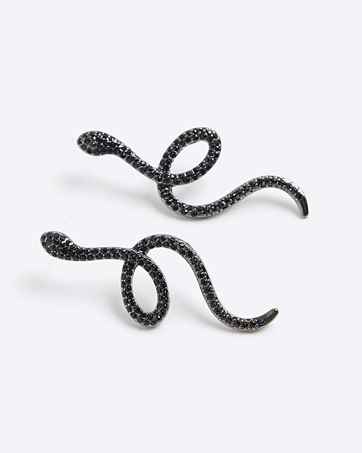 Black diamante snake earrings