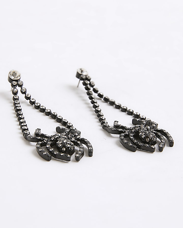 Black diamante spider drop earrings