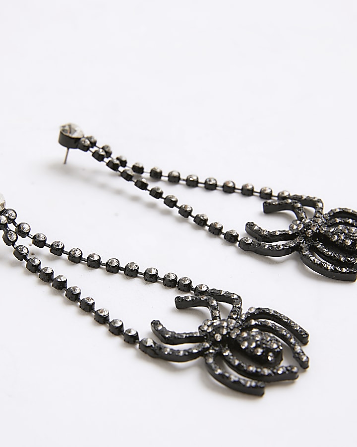 Black diamante spider drop earrings