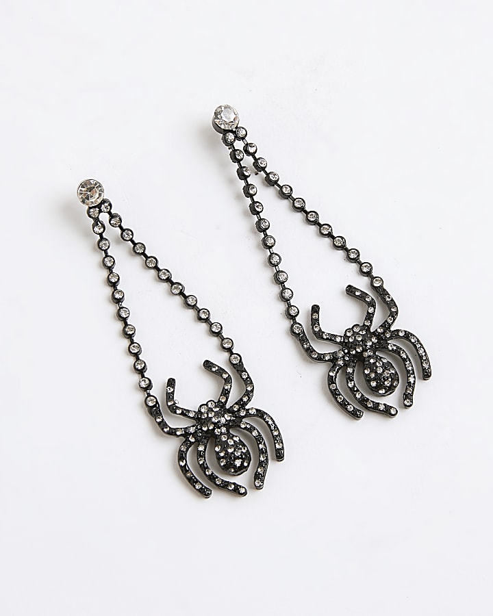 Black diamante spider drop earrings