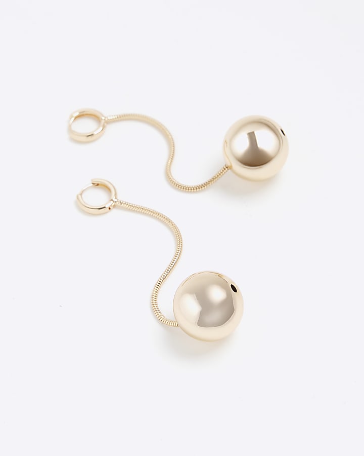 Gold long ball drop earrings