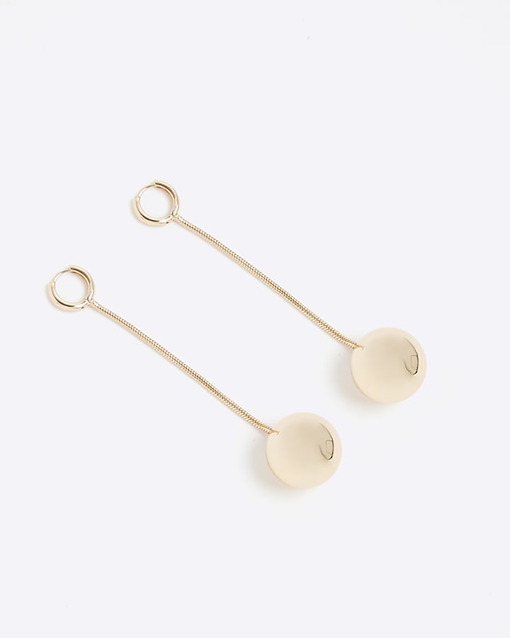 Gold long ball drop earrings