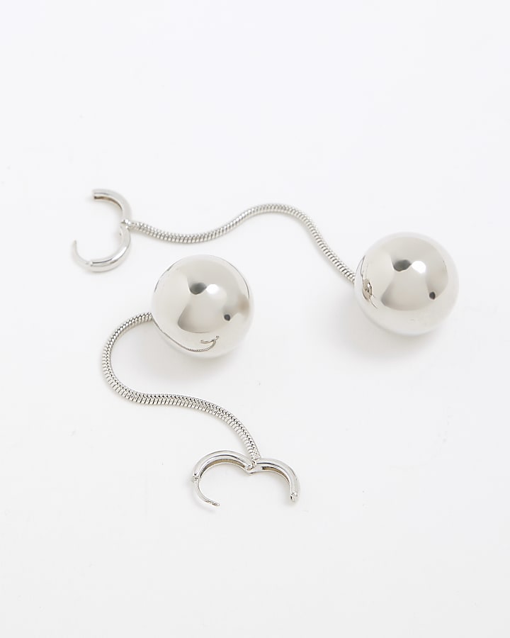 Silver long ball drop earrings