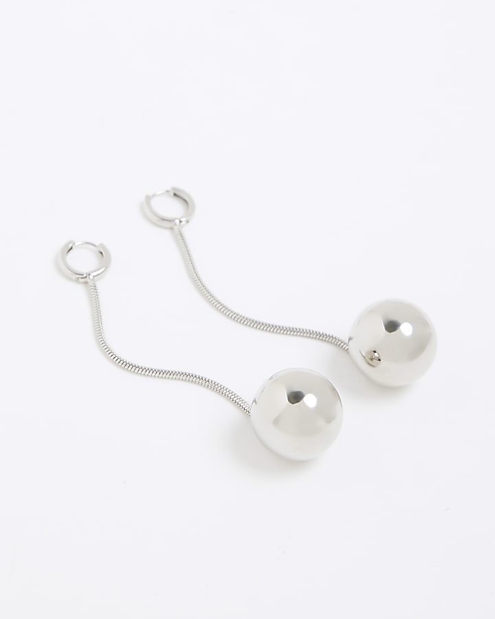 Silver long ball drop earrings