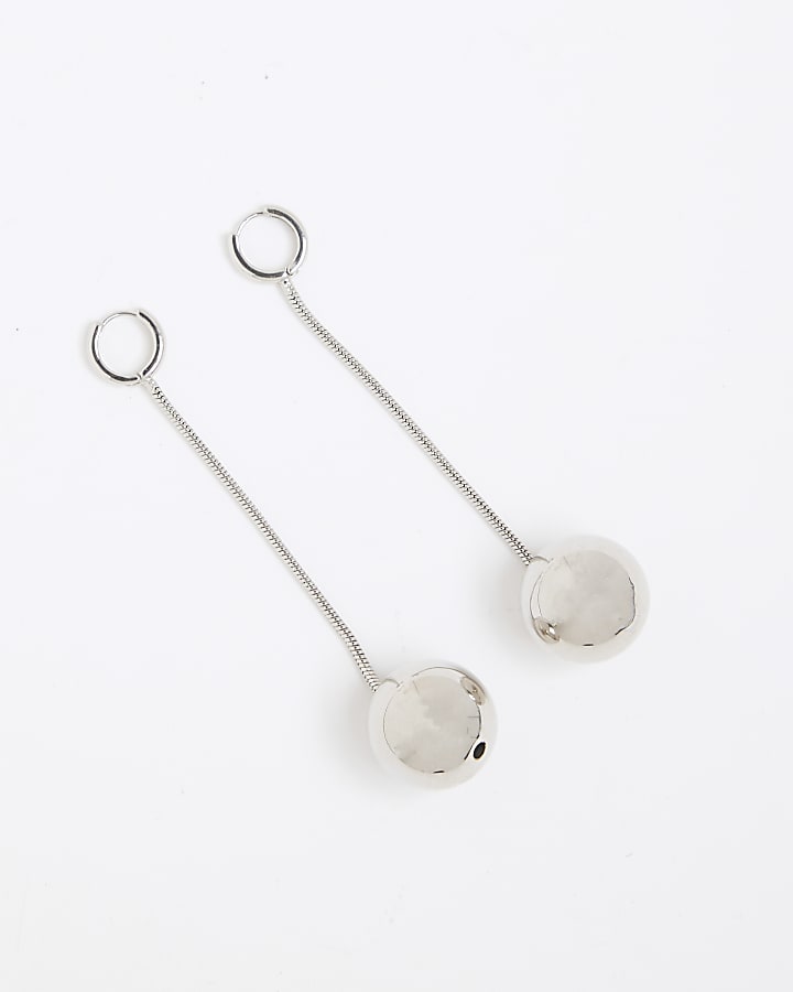 Silver long ball drop earrings