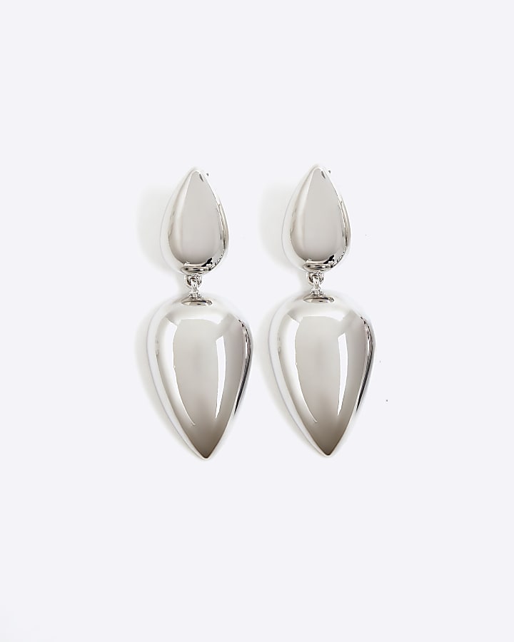 Silver oval drop earrings