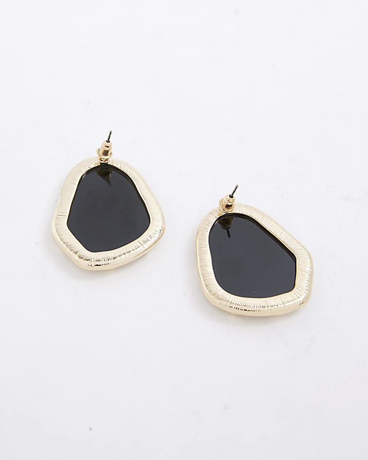 Black Large Stone Stud Earrings