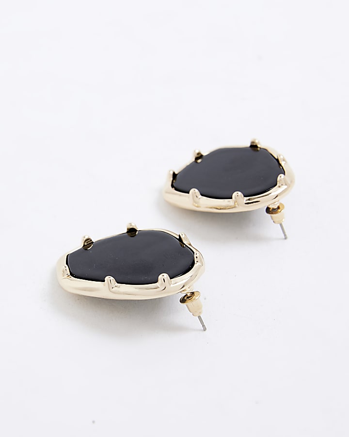 Black Large Stone Stud Earrings