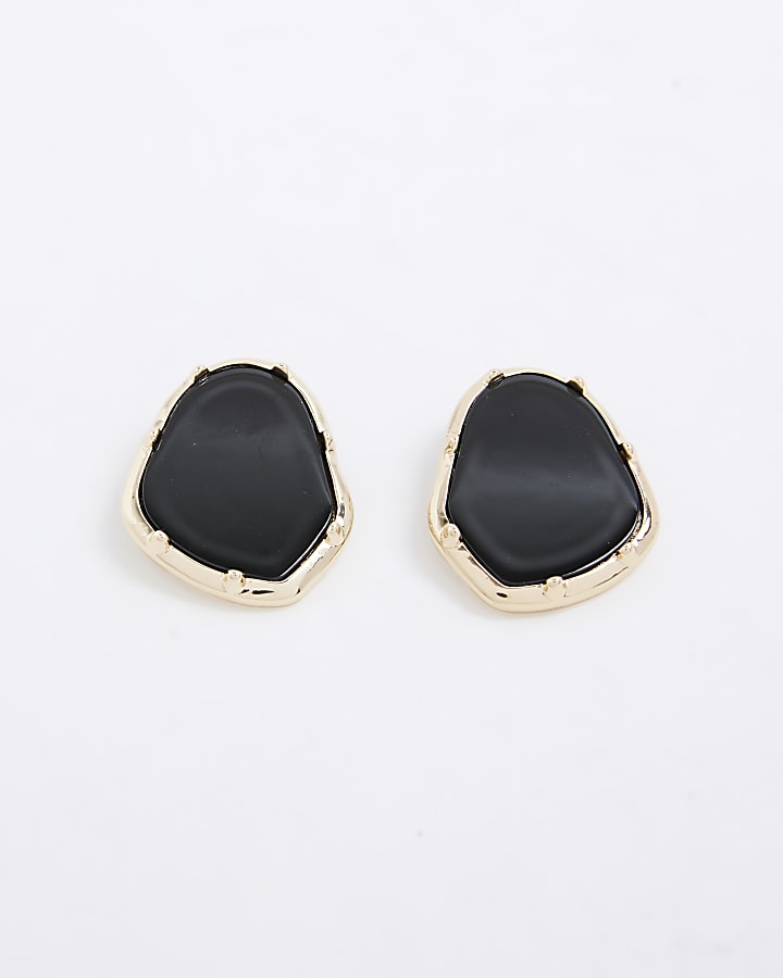 Black Large Stone Stud Earrings