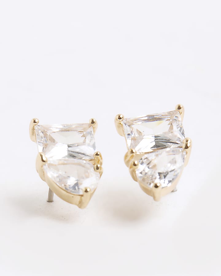 Gold Double Stone Stud Earrings