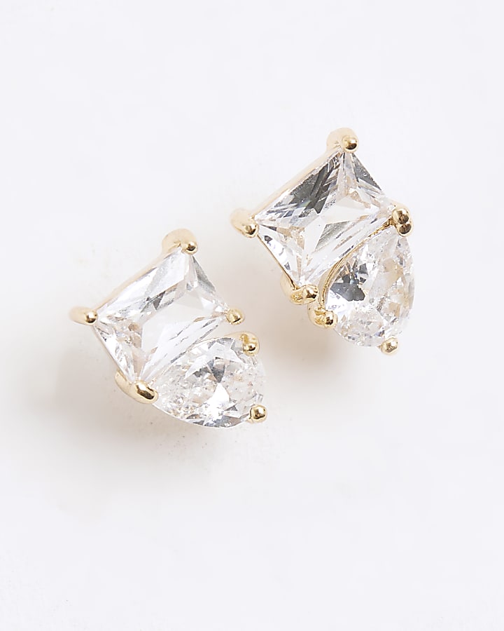 Gold Double Stone Stud Earrings