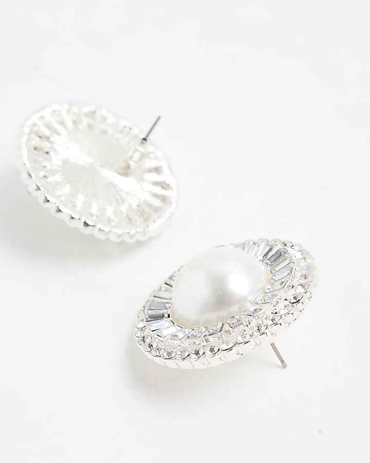 Silver Crystal Pearl Earrings