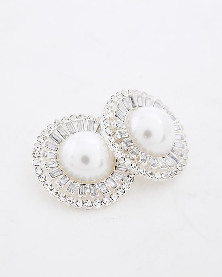 Silver Crystal Pearl Earrings