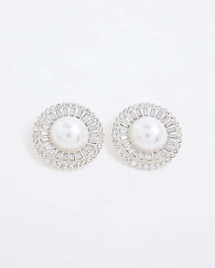 Silver Crystal Pearl Earrings