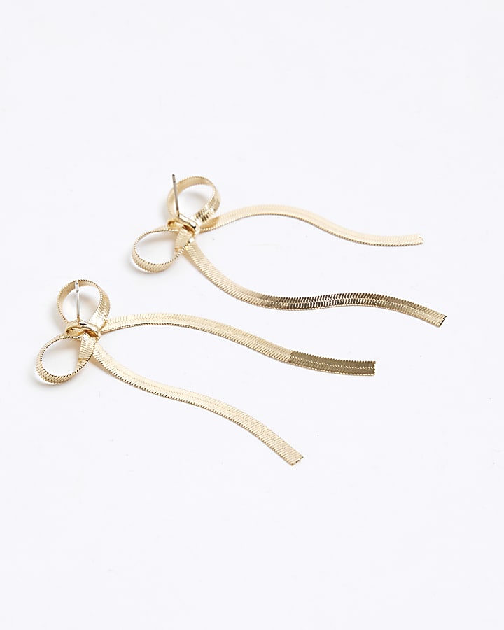 Gold Chain Bow Stud Earrings