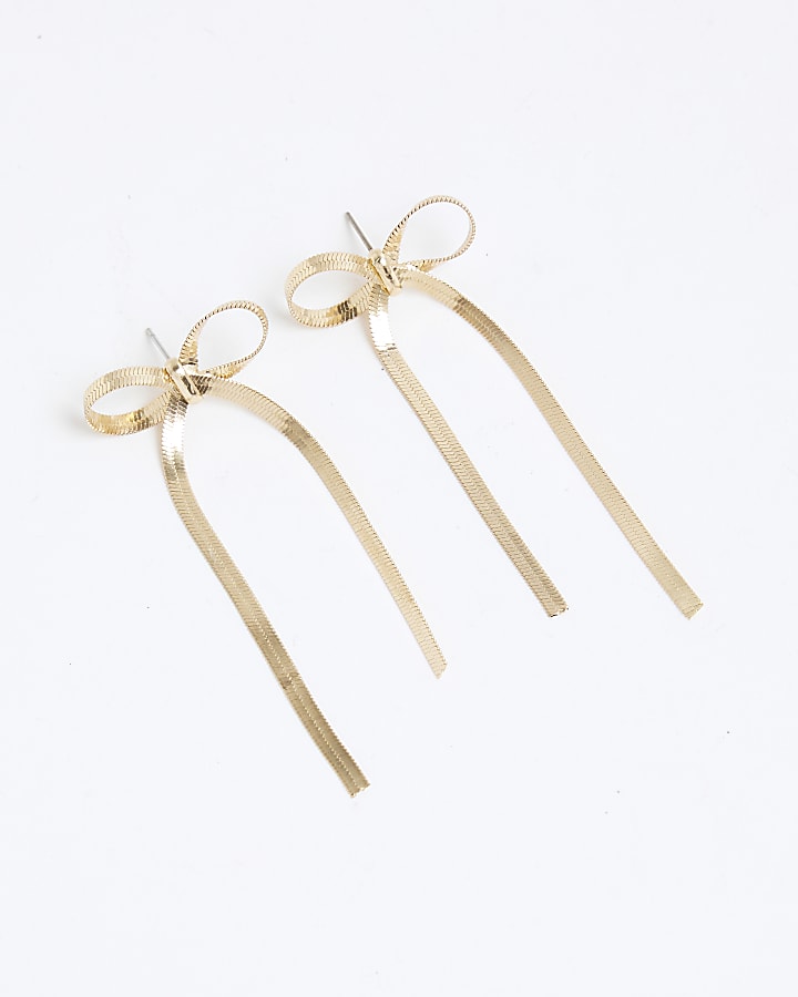 Gold Chain Bow Stud Earrings