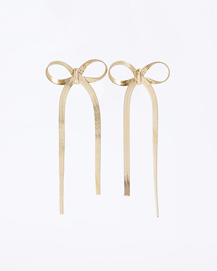 Gold Chain Bow Stud Earrings