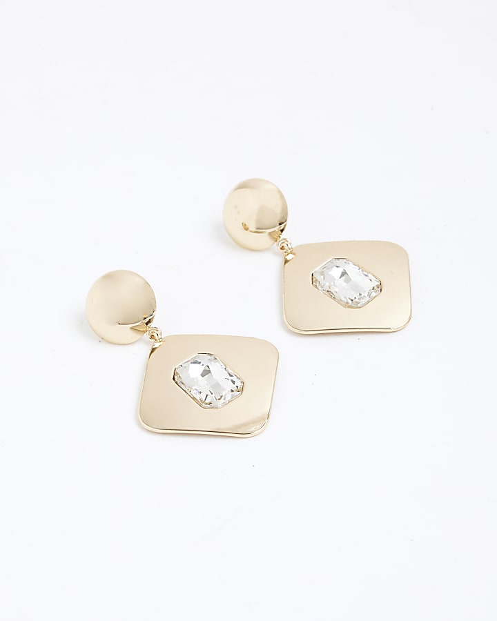 Gold Large Gem Drop Earrings