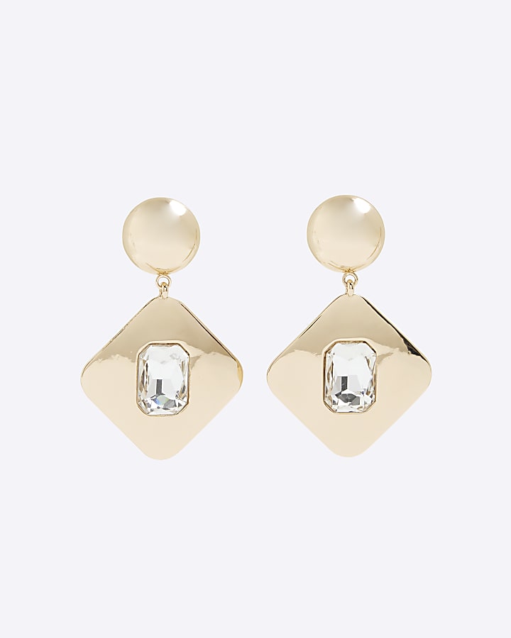 Gold Large Gem Drop Earrings