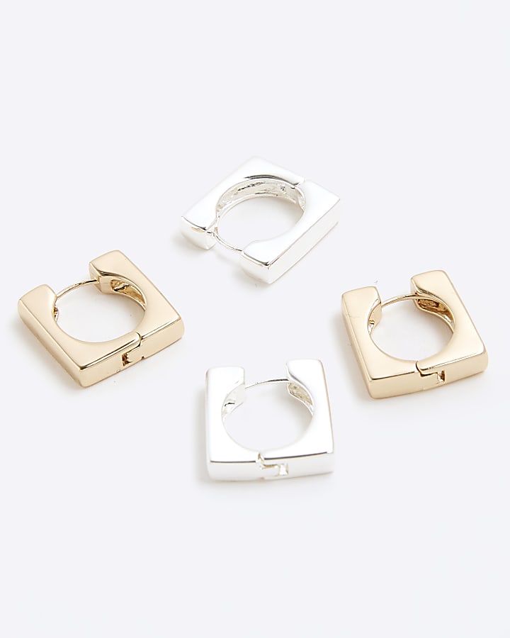 Silver and gold square multipack earrings