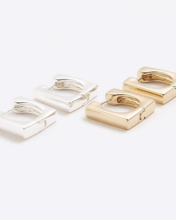 Silver and gold square multipack earrings